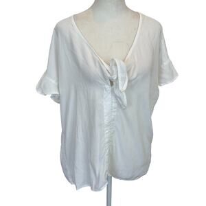 Cloth & Stone Anthro White Flutter Sleeve V-Neck Blouse Womens Size Medium